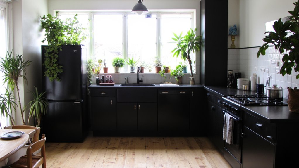 plants soften black decor