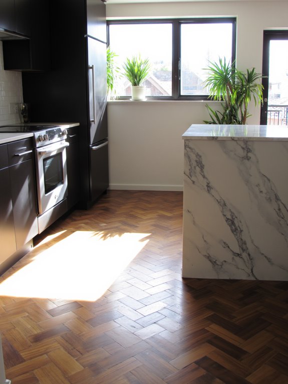 sleek modern herringbone flooring