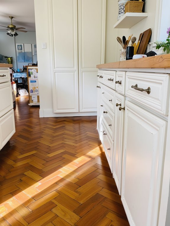 sophisticated herringbone parquet flooring