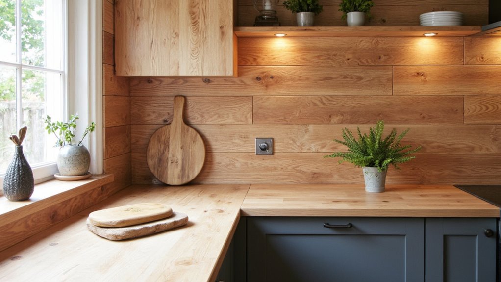 textured wooden backsplash enhancement