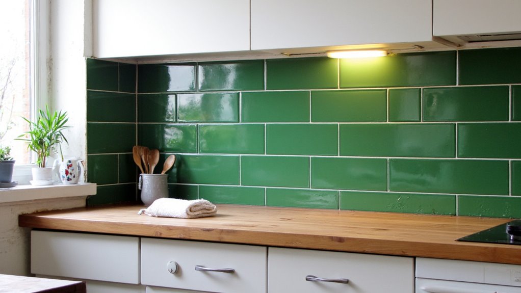 vibrant green tile backsplash