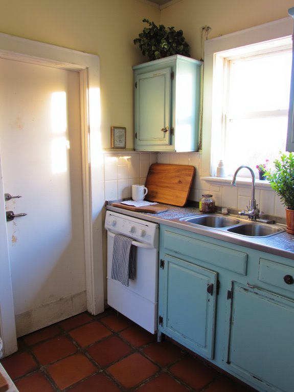 airy blue green kitchen cabinets