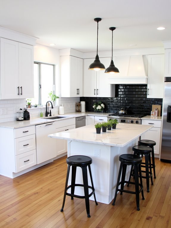 black accents enhance kitchens