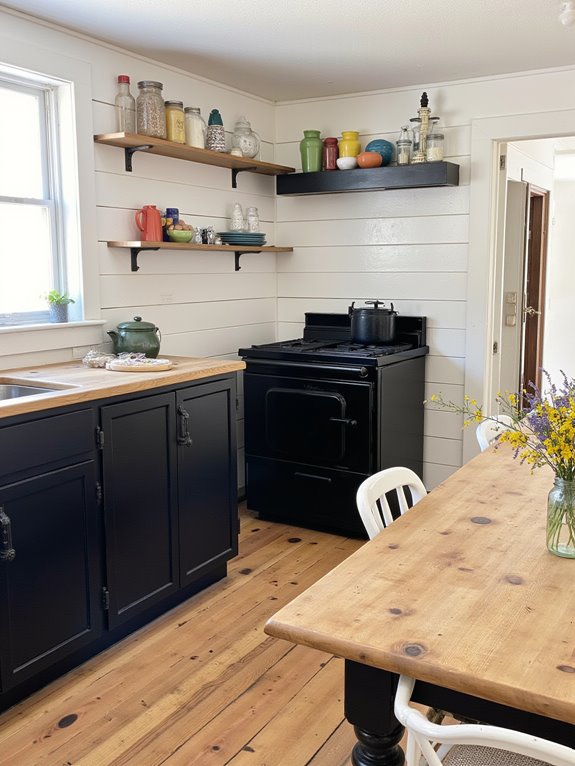 black cabinets rustic charm