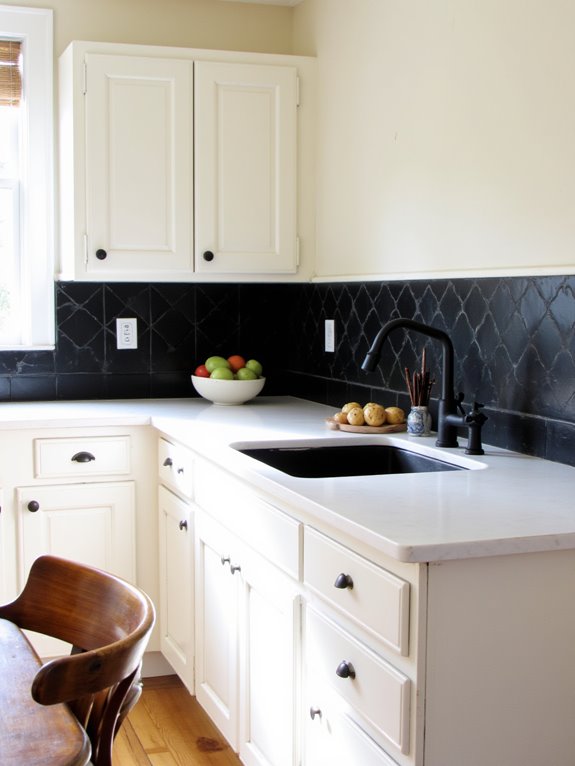 black fixtures ivory surfaces