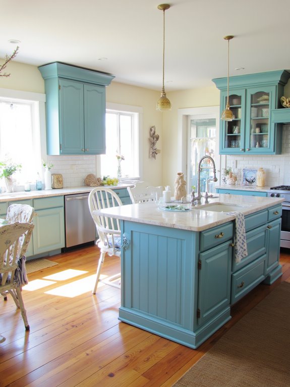 blue green statement kitchen island