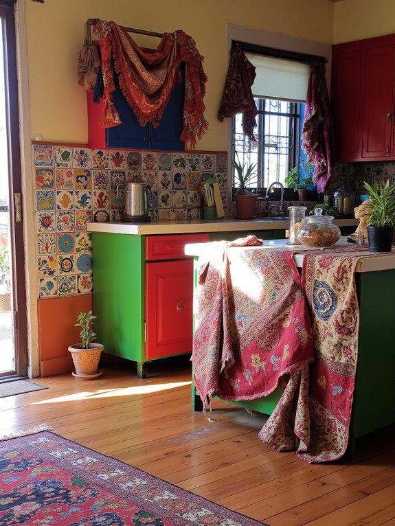 boho kitchen textile layering