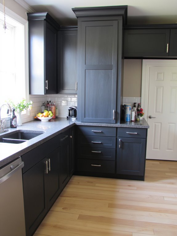 bold charcoal cabinets contrast