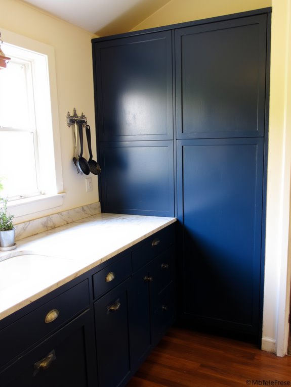 bold navy blue cabinets