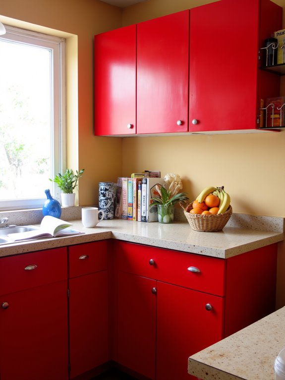 bold red kitchen cabinets