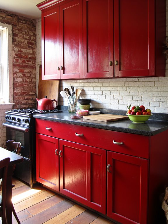 bold timeless red cabinets