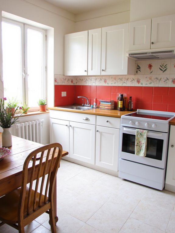 bright coral kitchen accents