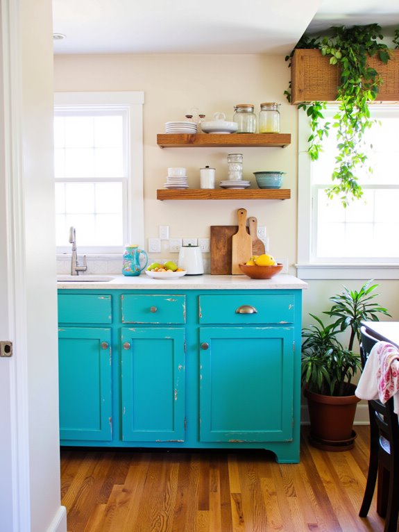 bright teal kitchen accents