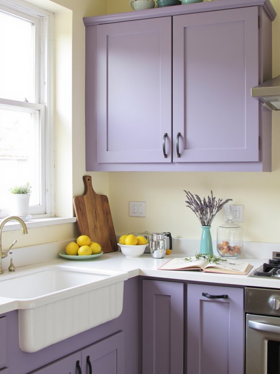 calming subtle lavender cabinets