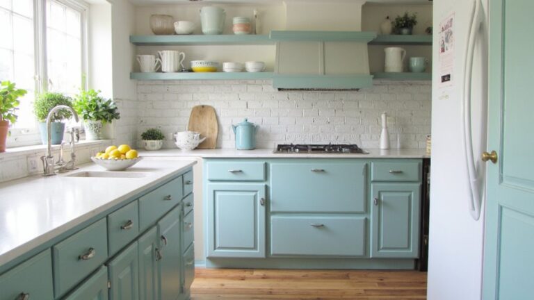23 Dreamy Blue Green Kitchen Cabinets For A Soft Coastal Vibe coastal inspired blue green cabinets