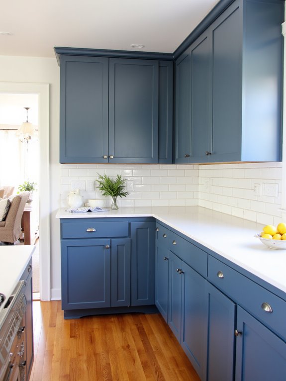 coastal inspired slate blue cabinets