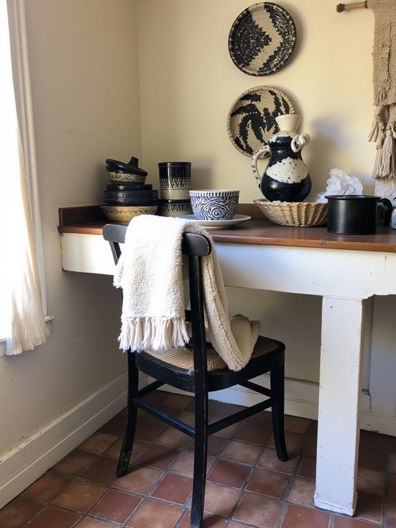 cozy black and ivory textiles