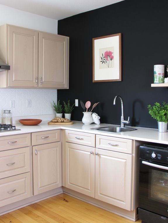 darker walls enhance taupe cabinetry