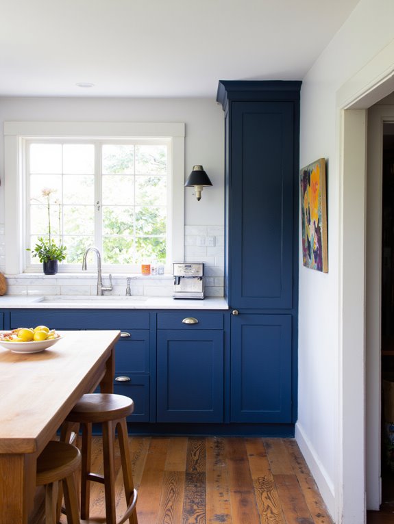 deep blue enhances modern kitchens