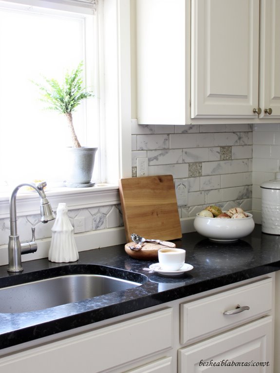 diy black and white backsplash