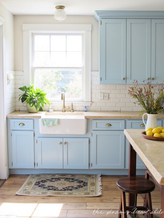 dusty blue coastal kitchen