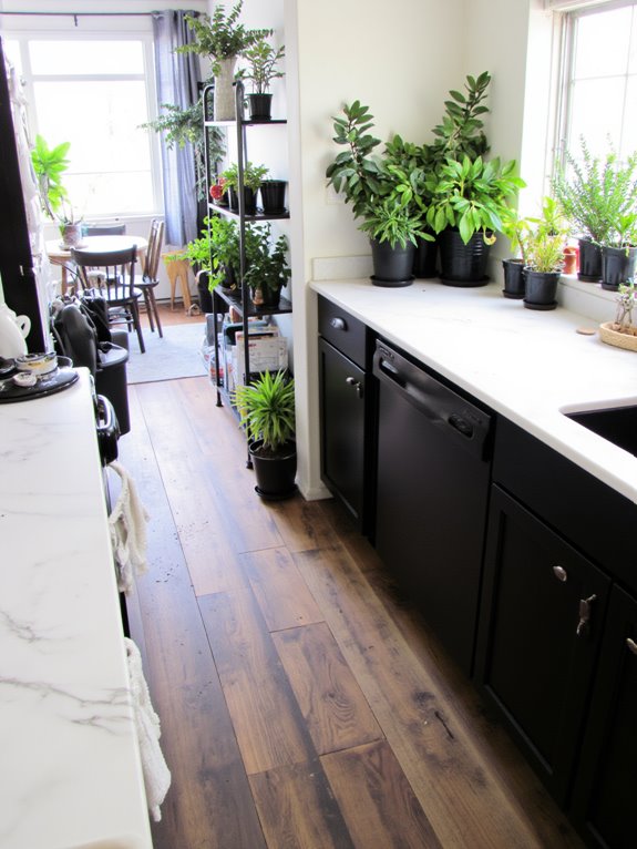 elegant black planters greenery