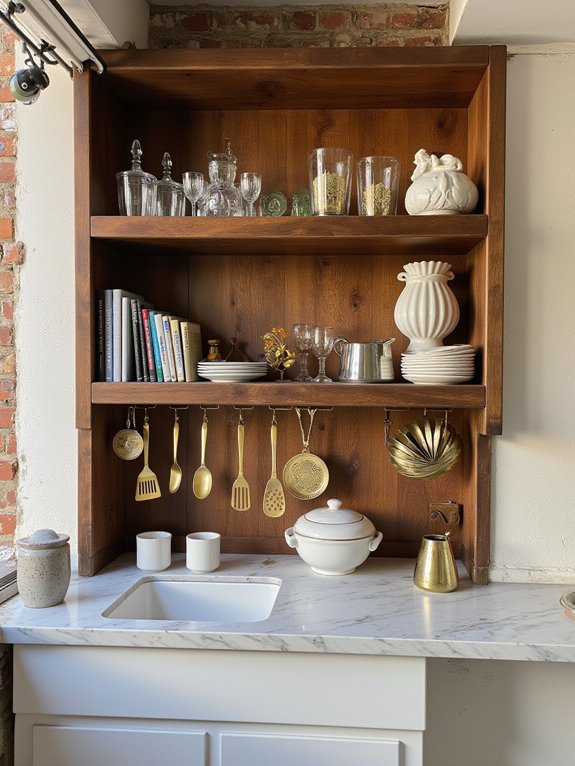 elegant gold shelving accents