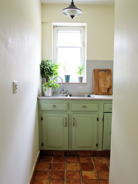 green accents for small kitchens