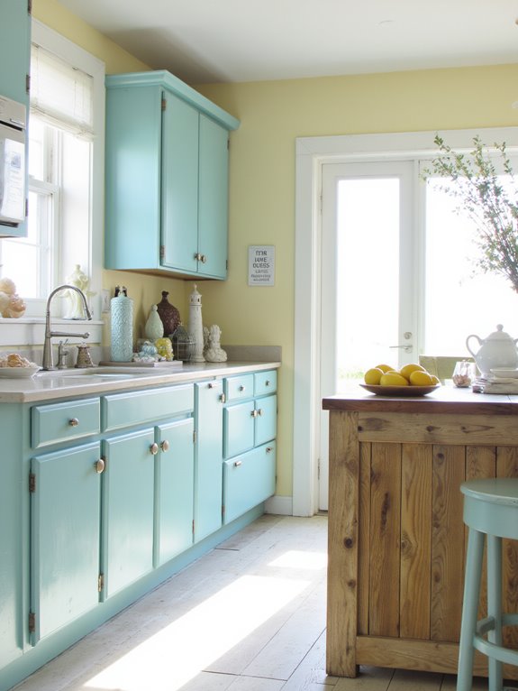light aqua coastal kitchen