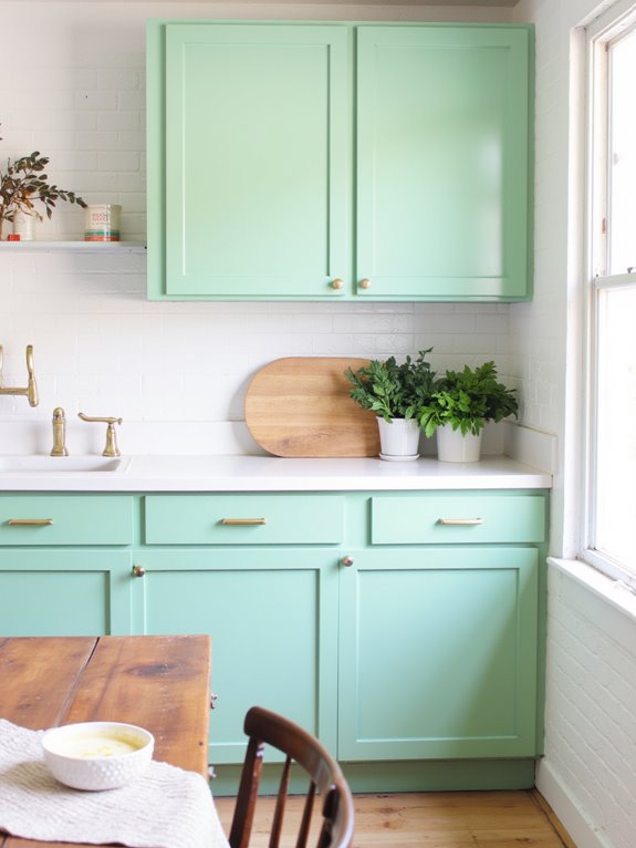 mint green kitchen cabinets