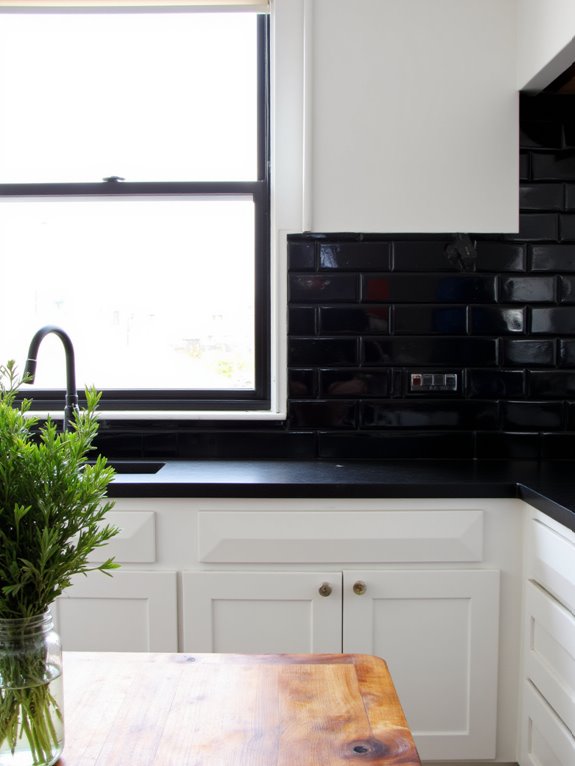 monochrome backsplash enhances depth