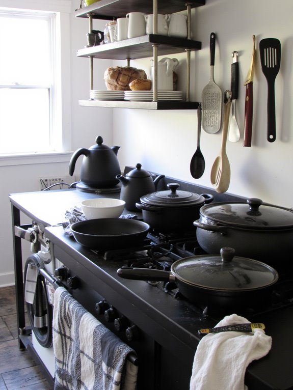 monochrome kitchen utensils aesthetic
