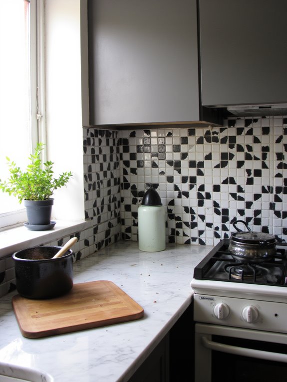 monochrome mosaic kitchen artistry