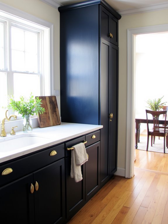 navy cabinets gold accents