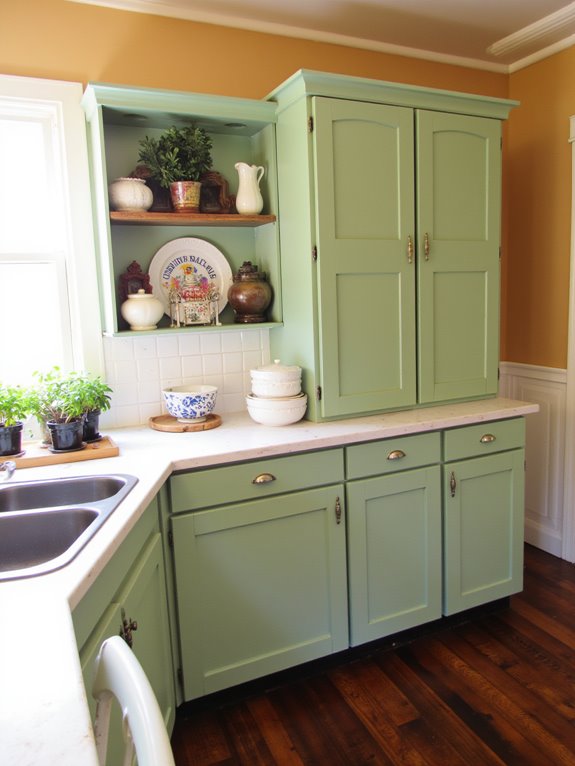 open shelves painted cabinets