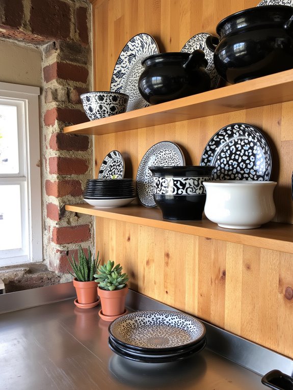 open shelving with contrast