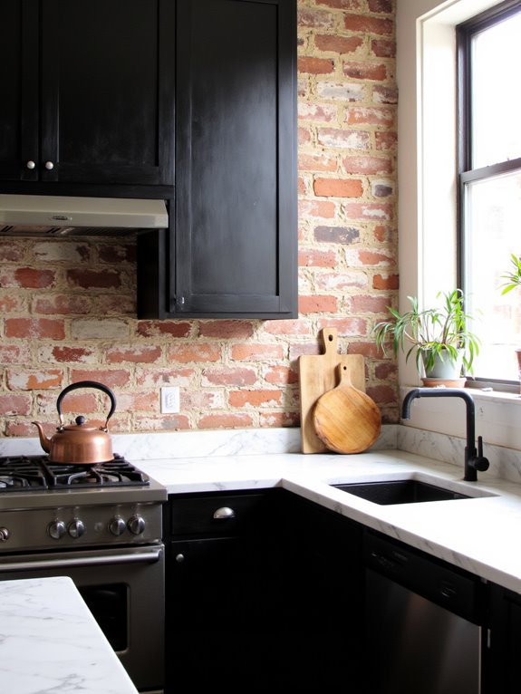 rustic brick kitchen backsplash