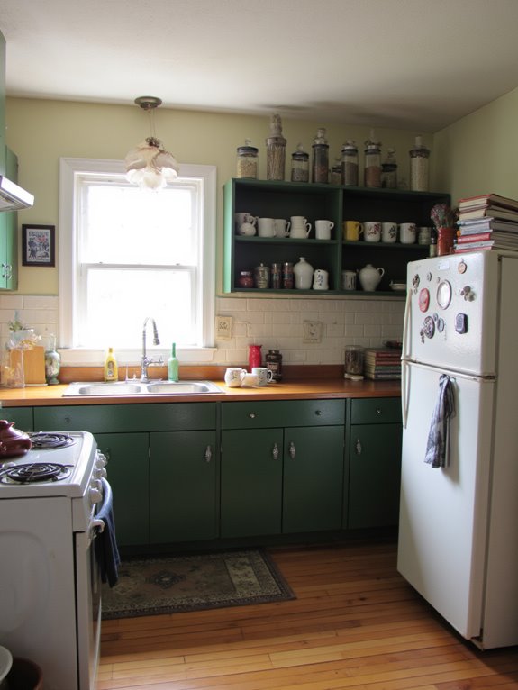 rustic green cabinets tranquility