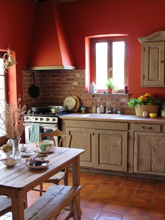 rustic red farmhouse kitchen warmth