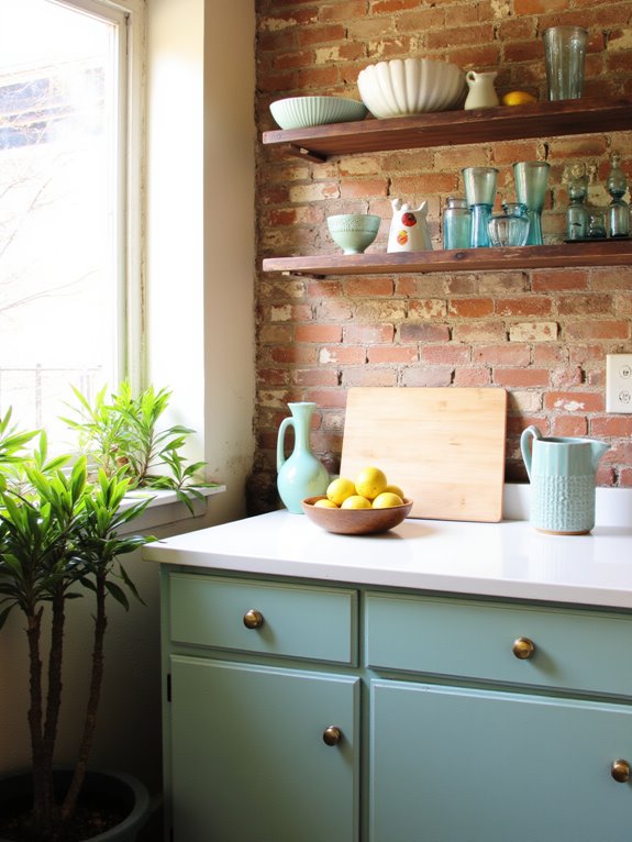 seafoam accents in shelving