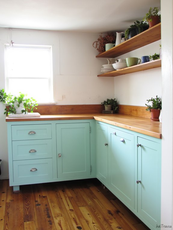 seafoam and natural wood