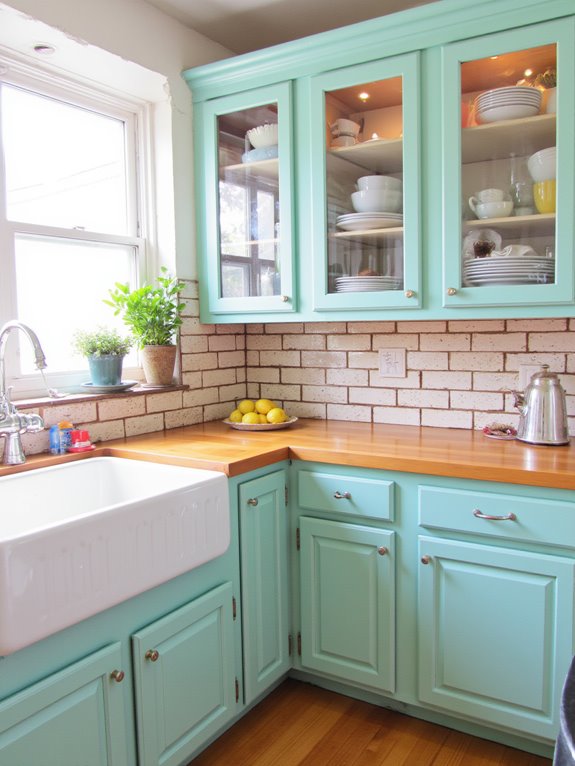 seafoam cabinets glass inserts