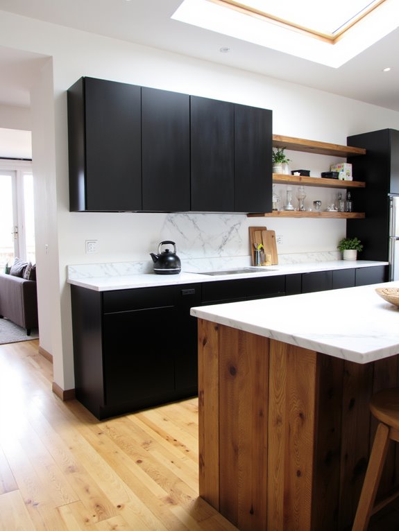 serene inviting black and white kitchen