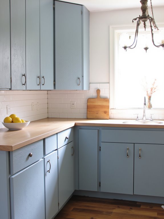 serene soft blue cabinets
