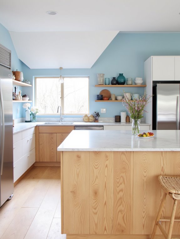serene soft blue kitchen