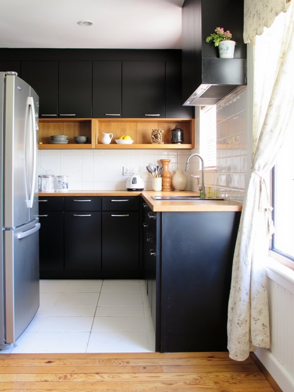sleek black and white cabinets