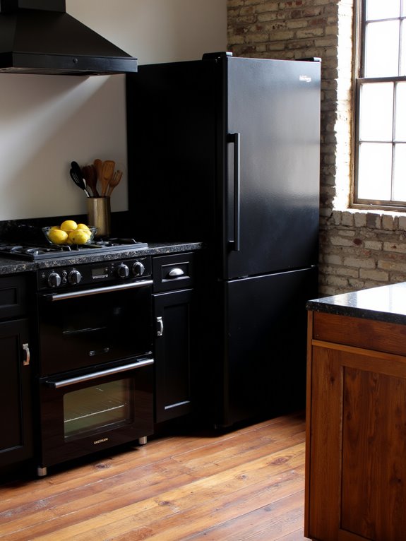 sleek black kitchen appliances