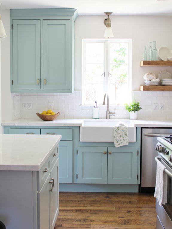 sleek blue green cabinet design