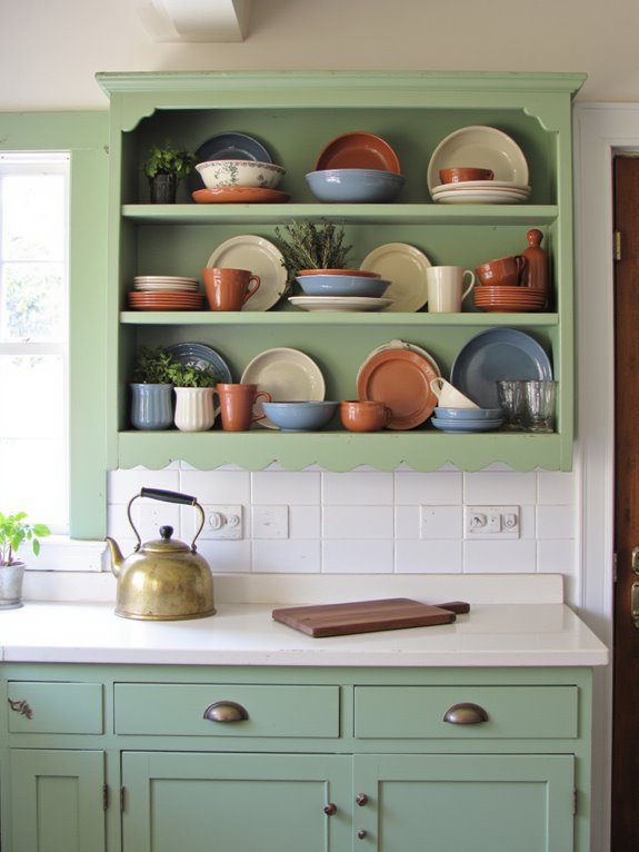 stylish dishware green shelving