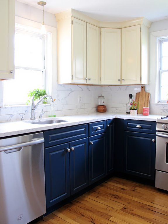 stylish two tone cabinet combinations